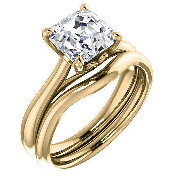 Asscher cut Basket Solitaire with Scroll Accents
