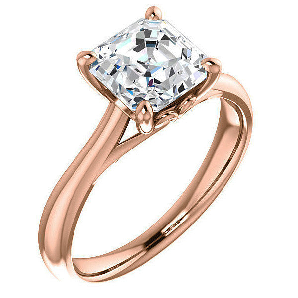 Asscher cut Basket Solitaire with Scroll Accents