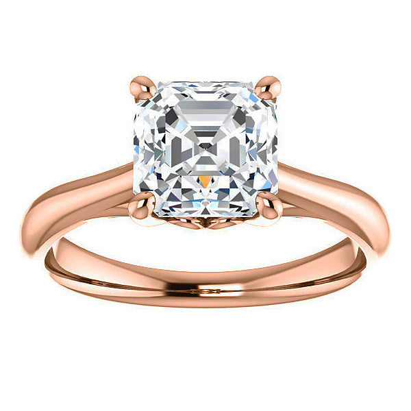 Asscher cut Basket Solitaire with Scroll Accents