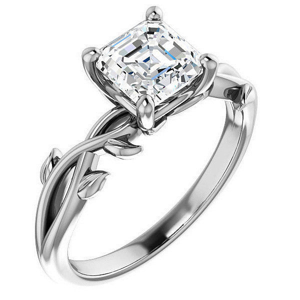 Asscher cut Solitaire with Floral Accents
