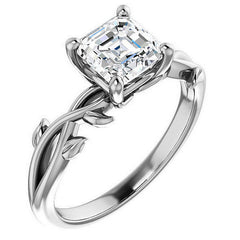 Asscher cut Solitaire with Floral Accents
