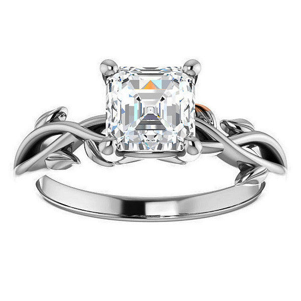 Asscher cut Solitaire with Floral Accents