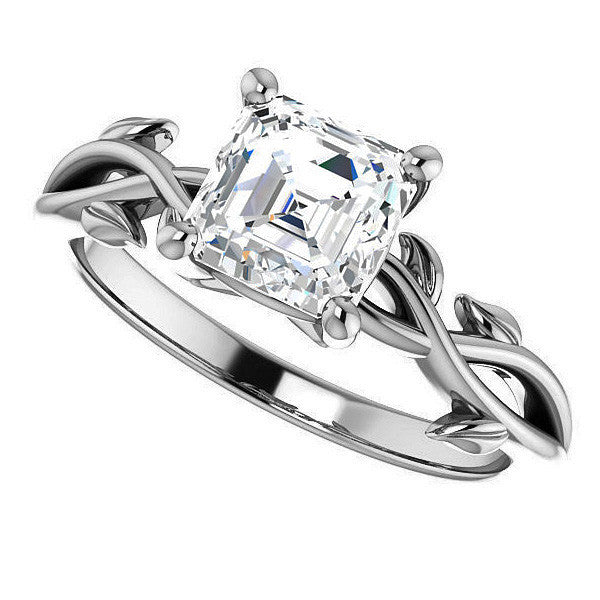 Asscher cut Solitaire with Floral Accents