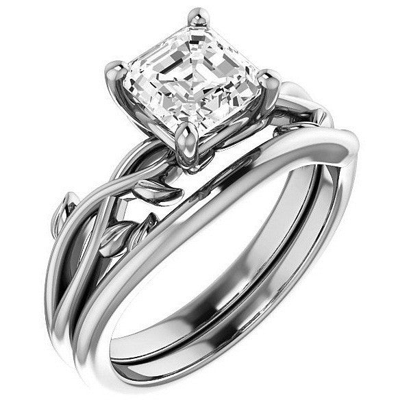 Asscher cut Solitaire with Floral Accents