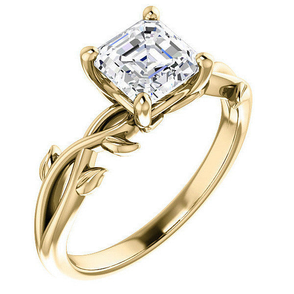 Asscher cut Solitaire with Floral Accents