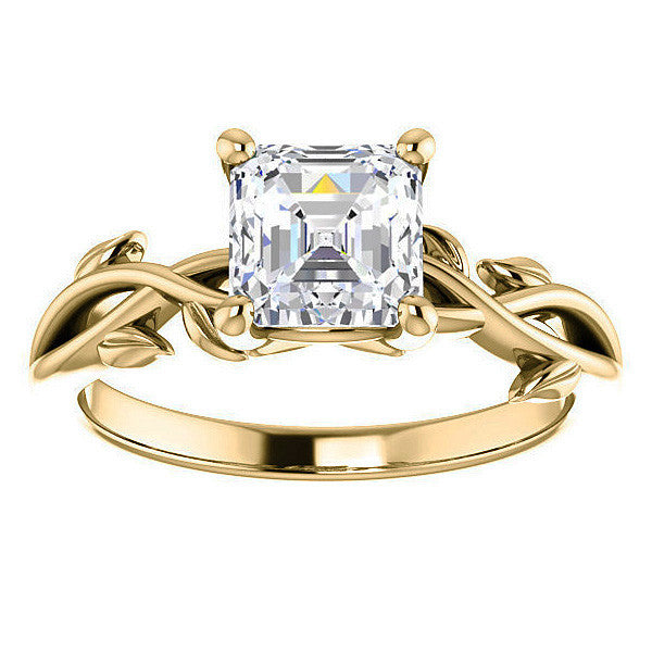 Asscher cut Solitaire with Floral Accents