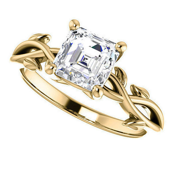 Asscher cut Solitaire with Floral Accents