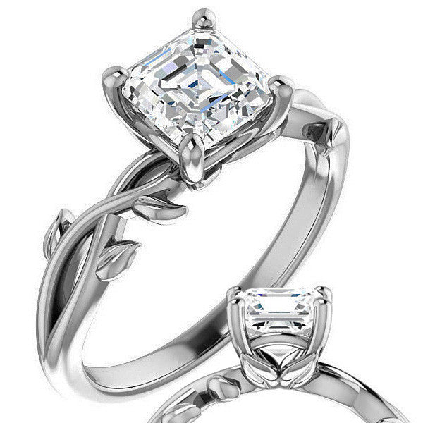 Asscher cut Solitaire with Floral Accents