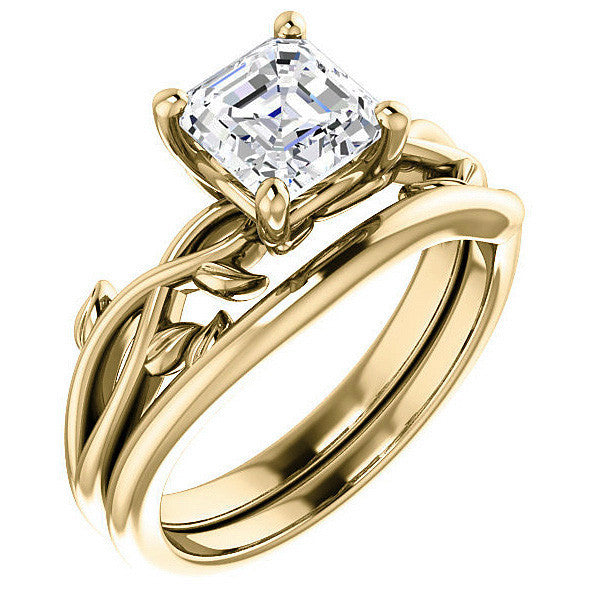 Asscher cut Solitaire with Floral Accents