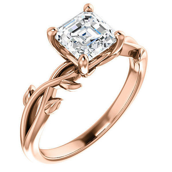 Asscher cut Solitaire with Floral Accents