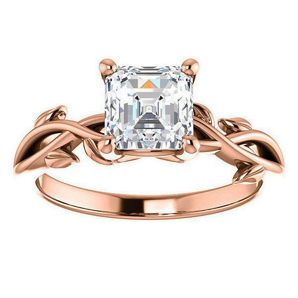 Asscher cut Solitaire with Floral Accents