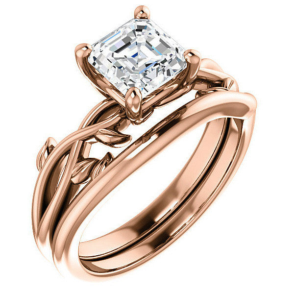 Asscher cut Solitaire with Floral Accents