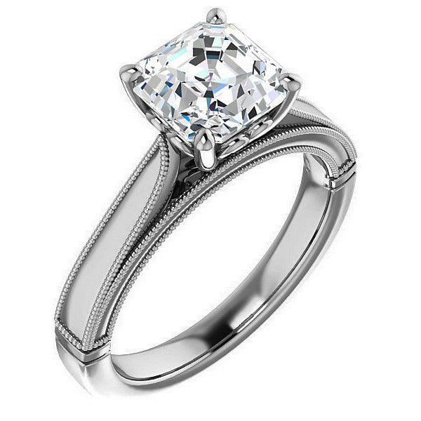 Asscher cut Cathedral Solitaire with Scroll Accents