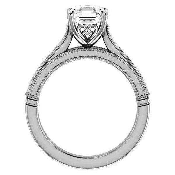 Asscher cut Cathedral Solitaire with Scroll Accents