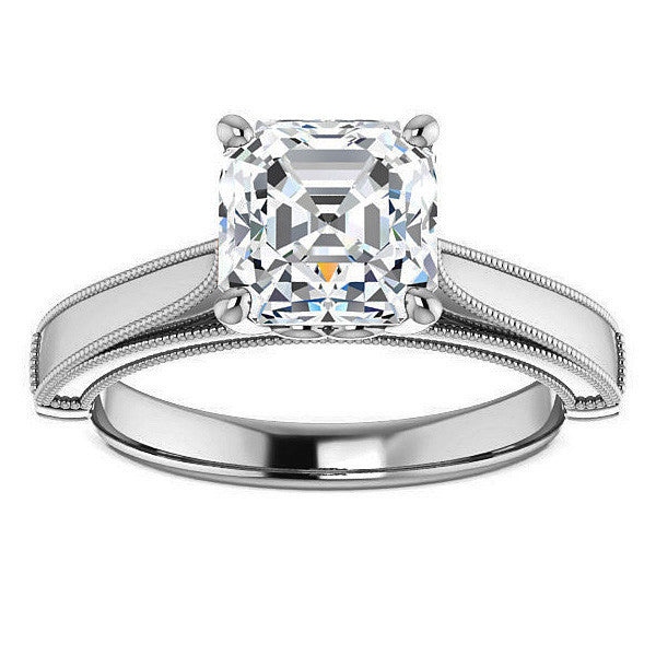 Asscher cut Cathedral Solitaire with Scroll Accents