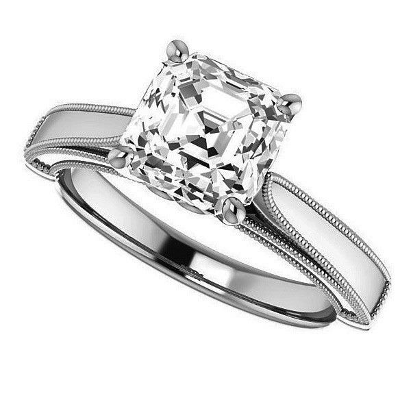 Asscher cut Cathedral Solitaire with Scroll Accents