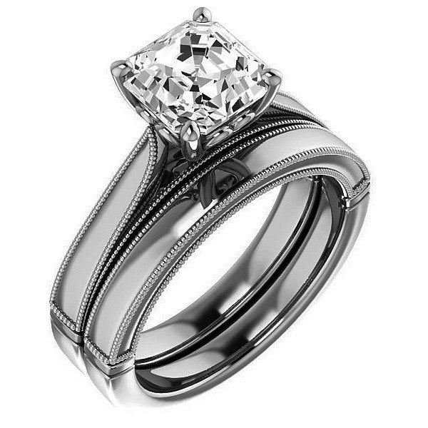 Asscher cut Cathedral Solitaire with Scroll Accents
