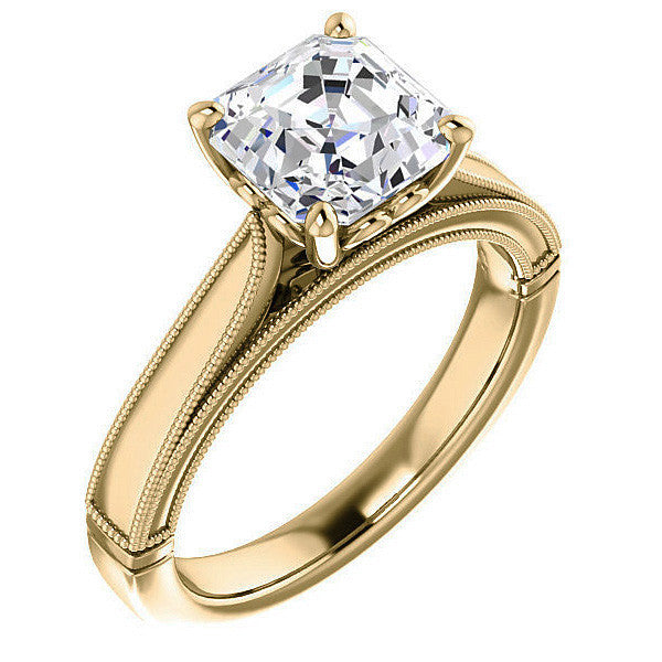 Asscher cut Cathedral Solitaire with Scroll Accents