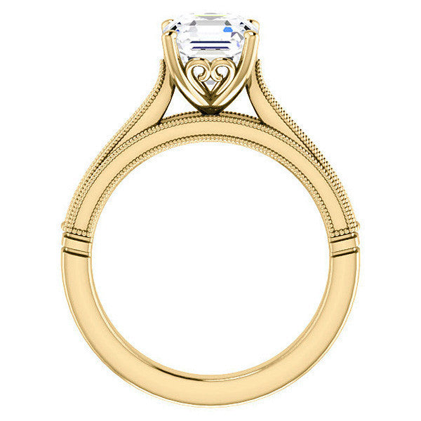 Asscher cut Cathedral Solitaire with Scroll Accents