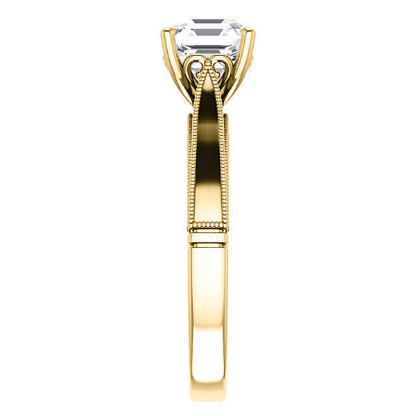 Asscher cut Cathedral Solitaire with Scroll Accents