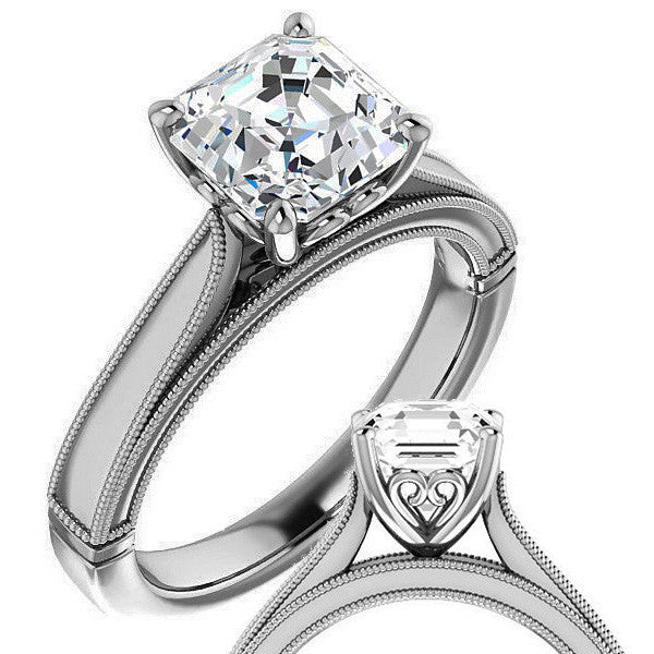 Asscher cut Cathedral Solitaire with Scroll Accents