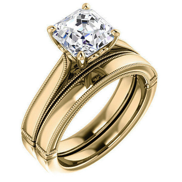 Asscher cut Cathedral Solitaire with Scroll Accents