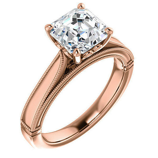 Asscher cut Cathedral Solitaire with Scroll Accents