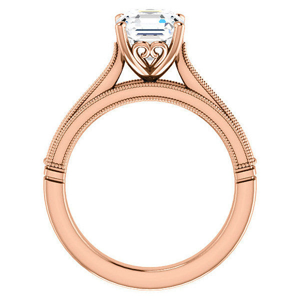 Asscher cut Cathedral Solitaire with Scroll Accents