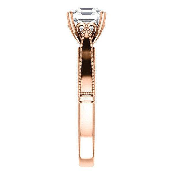 Asscher cut Cathedral Solitaire with Scroll Accents