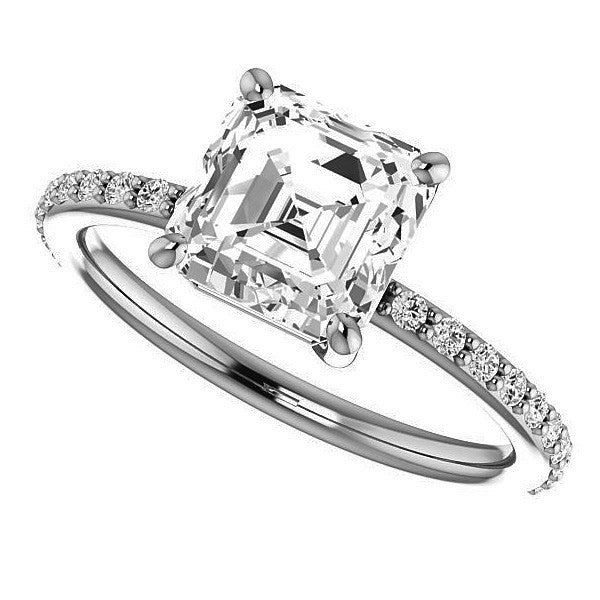 Asscher Moissanite Petite Basket Engagement Ring