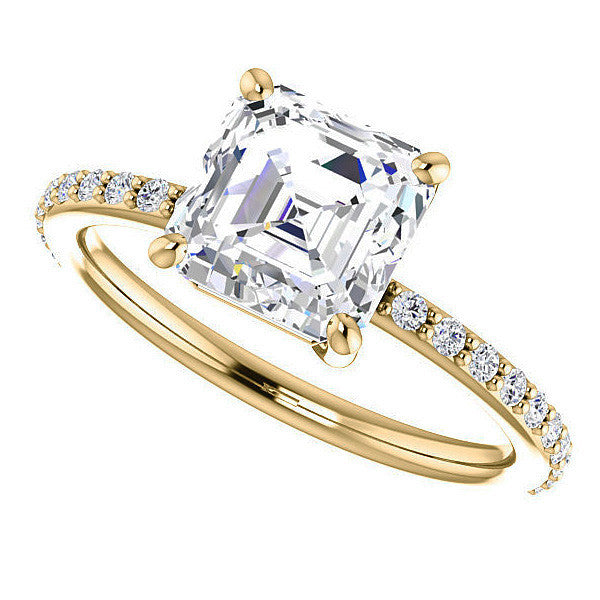 Asscher Moissanite Petite Basket Engagement Ring