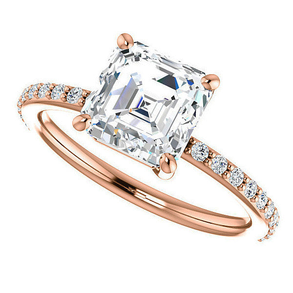 Asscher Moissanite Petite Basket Engagement Ring