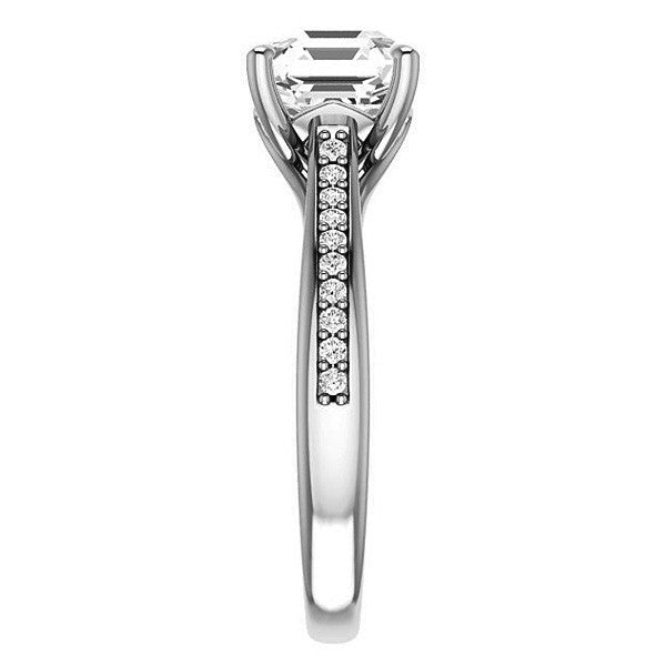 Asscher Cathedral Engagement Ring with Scroll Accents