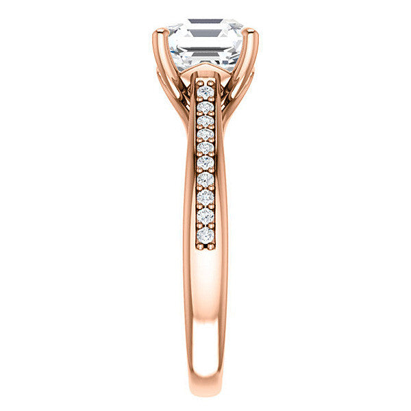 Asscher Cathedral Engagement Ring with Scroll Accents