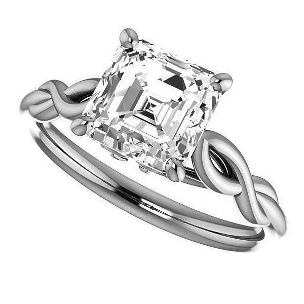 Asscher cut Moissanite Sculptural Styled Solitaire Ring