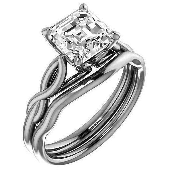 Asscher cut Moissanite Sculptural Styled Solitaire Ring