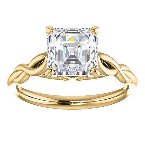 Asscher cut Moissanite Sculptural Styled Solitaire Ring