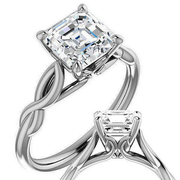 Asscher cut Moissanite Sculptural Styled Solitaire Ring
