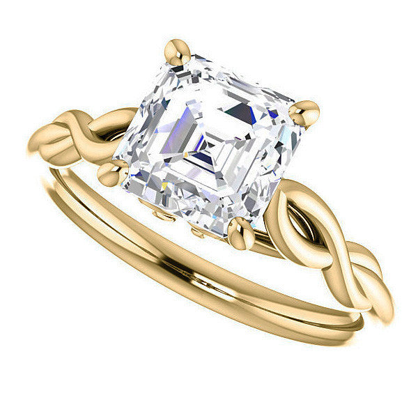 Asscher cut Moissanite Sculptural Styled Solitaire Ring