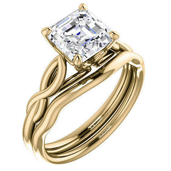 Asscher cut Moissanite Sculptural Styled Solitaire Ring