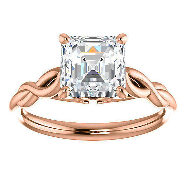 Asscher cut Moissanite Sculptural Styled Solitaire Ring