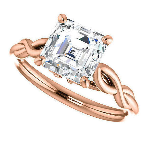 Asscher cut Moissanite Sculptural Styled Solitaire Ring