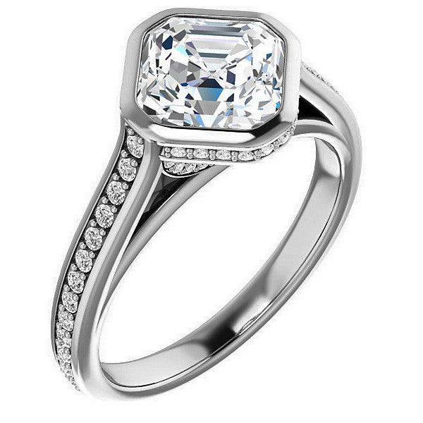 Asscher cut Bezel set Cathedral Engagement Ring