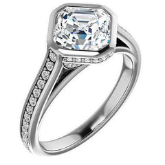 Asscher cut Bezel set Cathedral Engagement Ring
