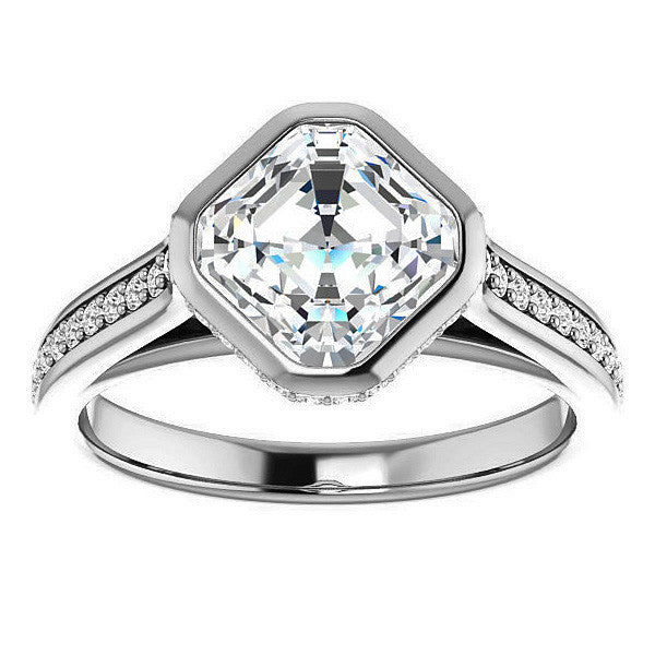 Asscher cut Bezel set Cathedral Engagement Ring
