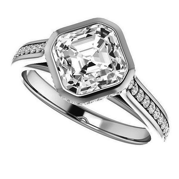 Asscher cut Bezel set Cathedral Engagement Ring