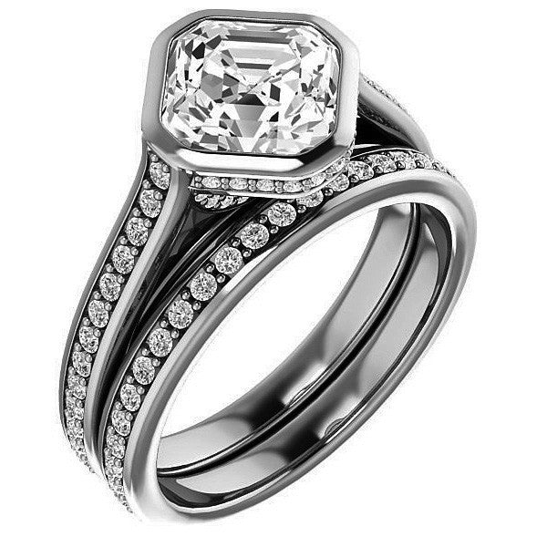 Asscher cut Bezel set Cathedral Engagement Ring