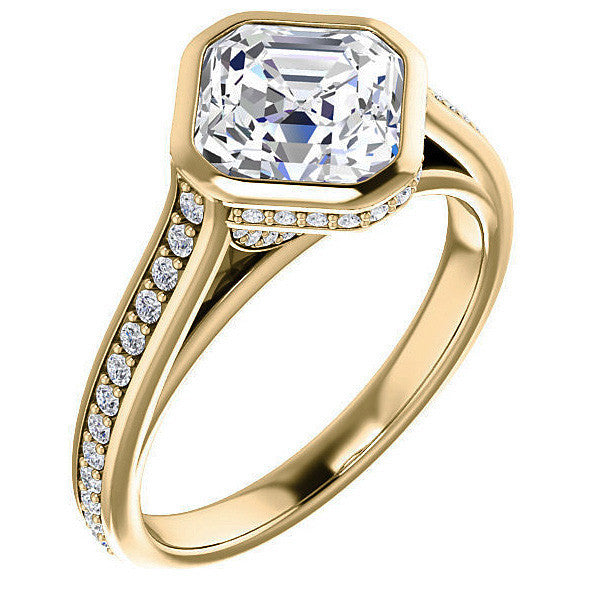 Asscher cut Bezel set Cathedral Engagement Ring