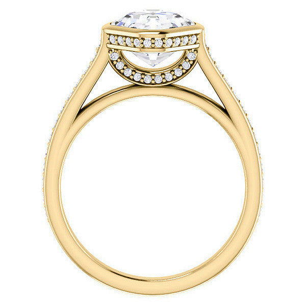 Asscher cut Bezel set Cathedral Engagement Ring