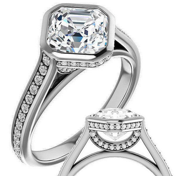 Asscher cut Bezel set Cathedral Engagement Ring